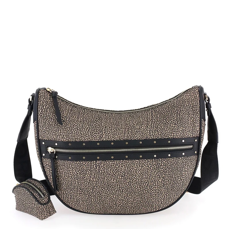 Borsa a Tracolla BORBONESE Luna Bag Middle linea Janis in Tessuto Jet OP Colore Naturale e Nero