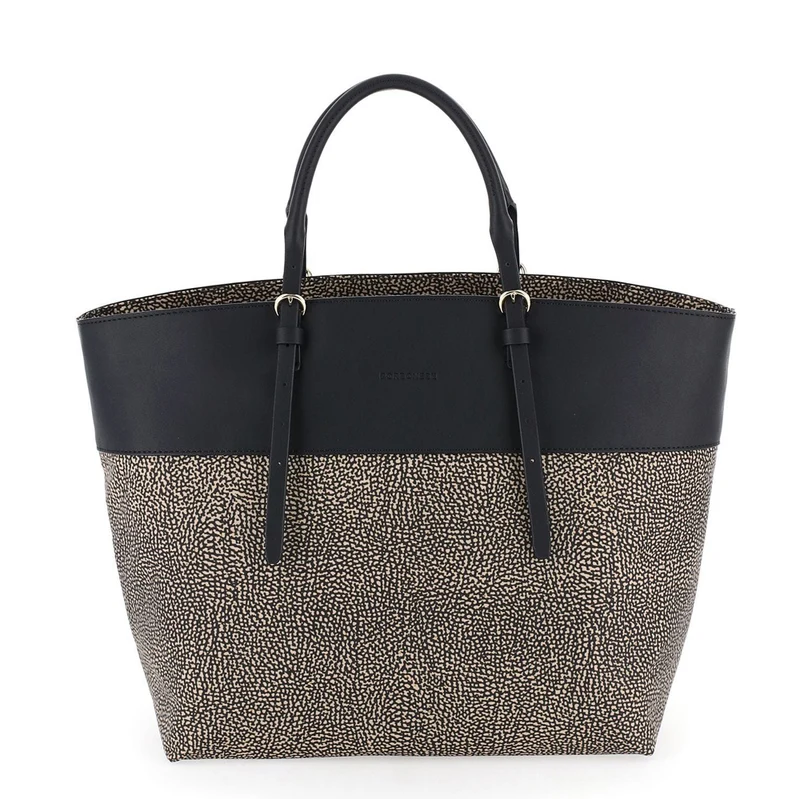 Borsa Donna Shopping Large BORBONESE linea New Classica in Tessuto Jet Op colore Naturale e Nero