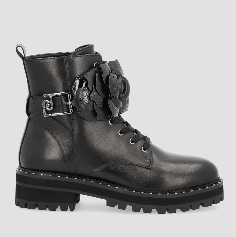 Scarpe Donna LIU JO Anfibi in Pelle Nera con Rosa