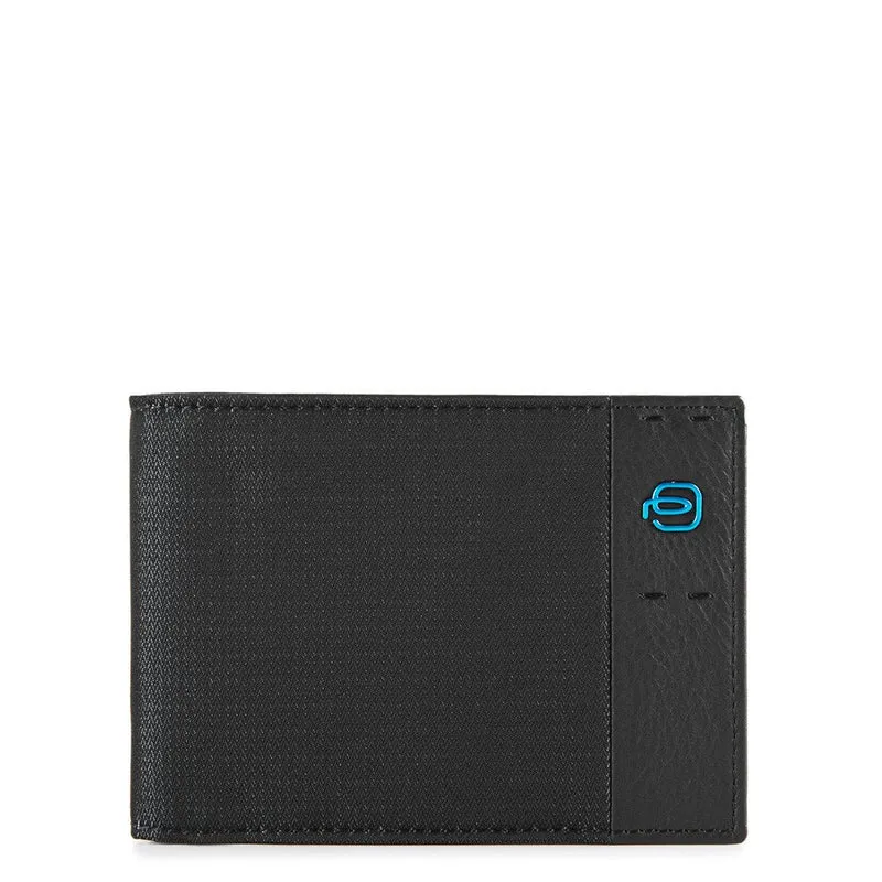 Portafoglio Uomo con Pattina e Portamonete PIQUADRO in Tessuto e Pelle Chevron - Nero PU1392P16