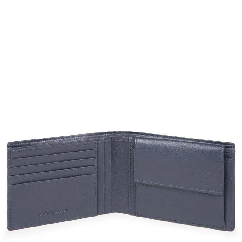 Portafoglio Piquadro Uomo con Portamonete in Pelle Chevron - Blu PU257P16