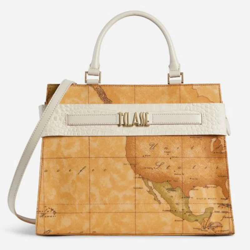 Borsa Donna a Mano 1A Classe Alviero Martini linea Stylish Bag stampa Geo Classic con Dettaglio Bianco GP85