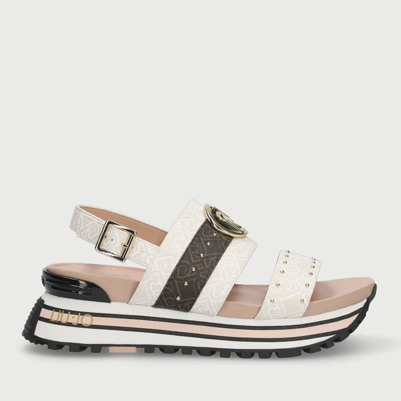Scarpe Donna LIU JO Sandali Platform con Logo Monogram colore White Milk