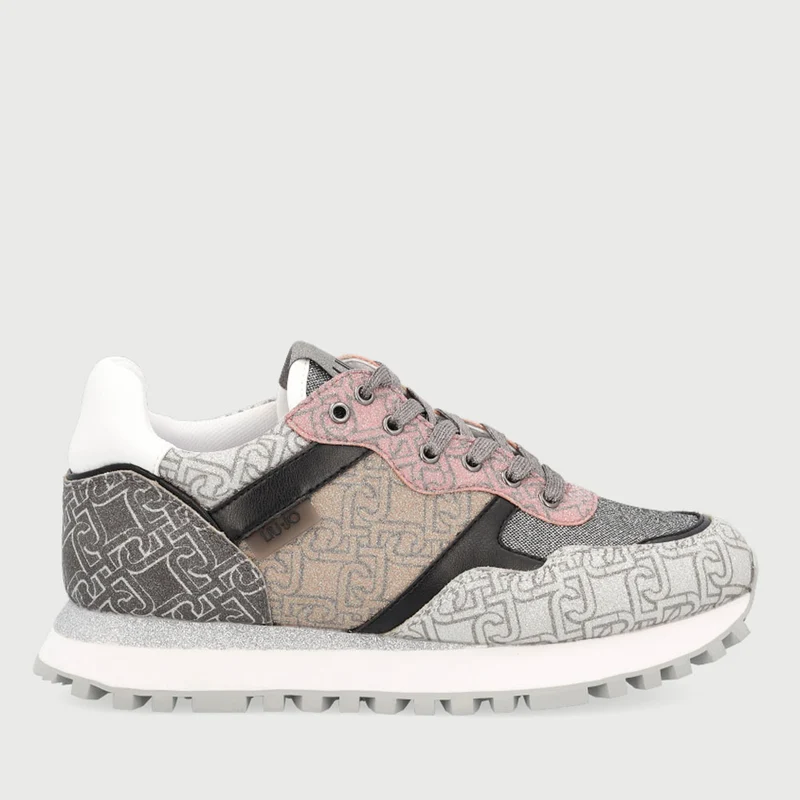 Scarpe Donna LIU JO Sneakers in Tessuto Glitter con Logo colore Nero e Oro