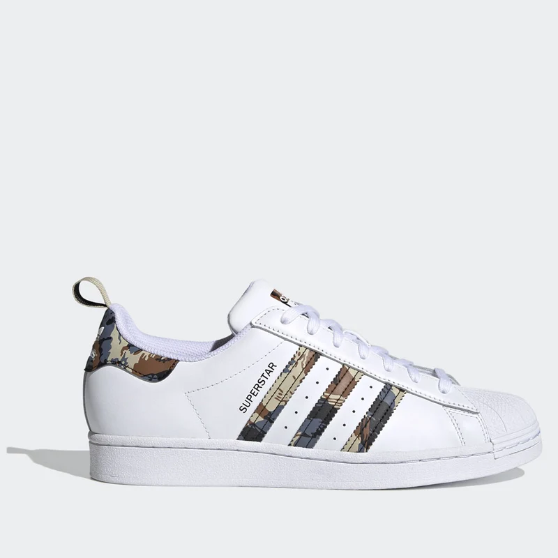 Scarpe ADIDAS Sneakers linea Superstar in Pelle colore Bianco e Dettagli Camouflage