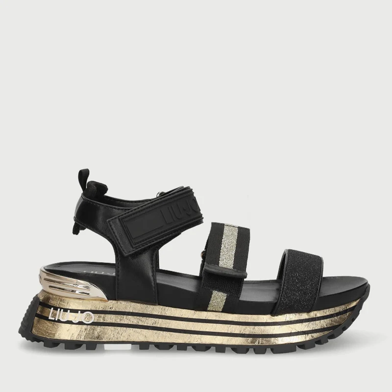Scarpe Donna LIU JO Sandali Platform Nero con Inserto Glitter Oro
