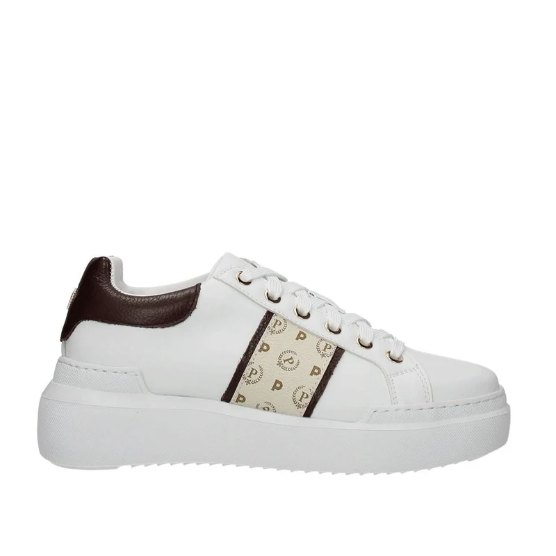 Scarpe Donna POLLINI Sneakers Linea Heritage Bianco con Dettaglio Marrone
