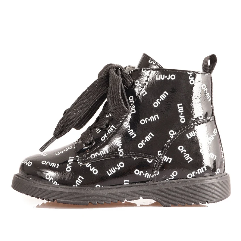 Scarpe Bambina LIU JO linea Pat 45 Anfibi Neri Lucidi con Logo
