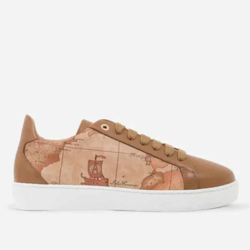 Scarpe Donna 1A Classe Alviero Martini Sneakers in Pelle Marrone con Dettaglio Geo Classic P293