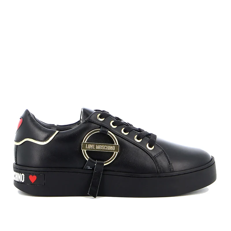 Scarpe Donna LOVE MOSCHINO Sneakers in Pelle Nera linea Round Buckle