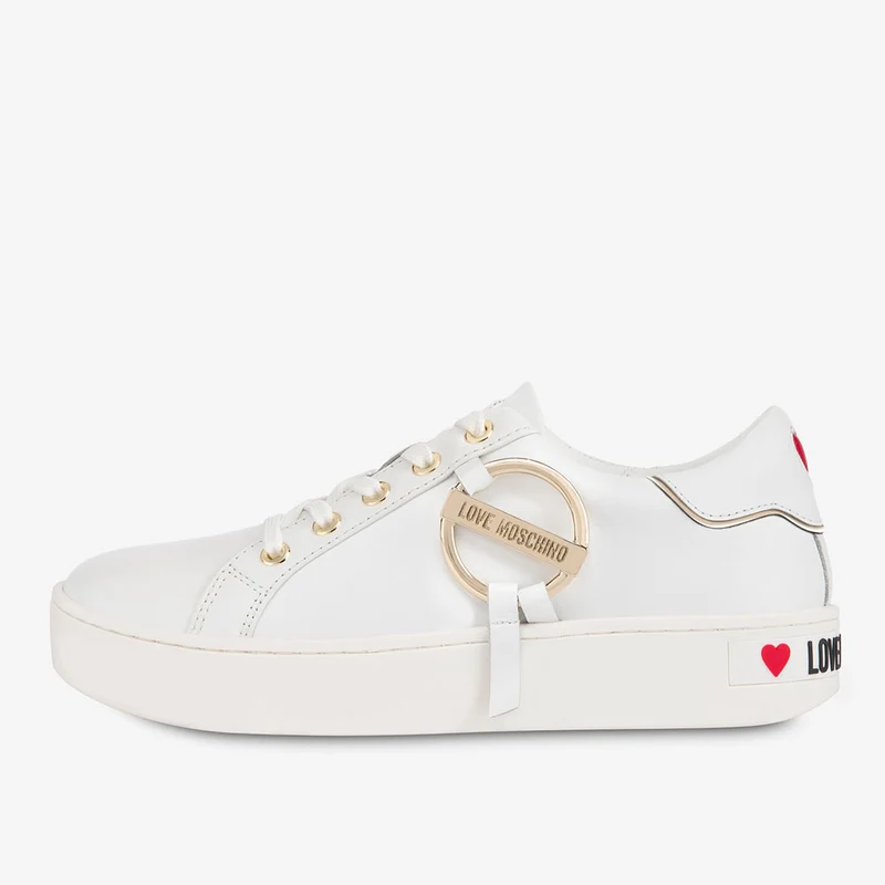 Scarpe Donna LOVE MOSCHINO Sneakers in Pelle Bianca linea Round Buckle