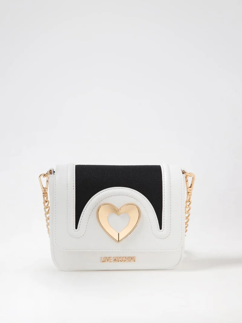 LOVE MOSCHINO BORSA CANVAS NERO+PU BIANCO