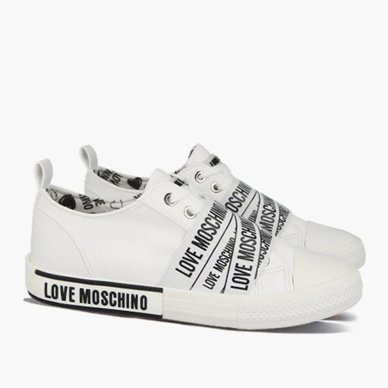 Scarpe Donna LOVE MOSCHINO linea Logo Label Sneakers in Pelle Bianca