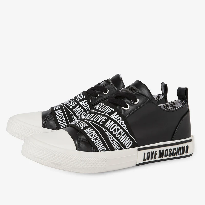 Scarpe Donna LOVE MOSCHINO linea Logo Label Sneakers in Pelle Nera
