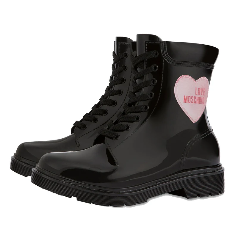 Scarpe Donna LOVE MOSCHINO linea Hologram Heart Stivaletti da Pioggia Neri
