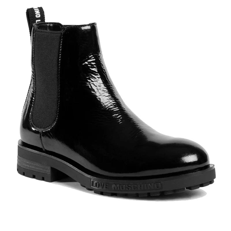 Scarpe Donna LOVE MOSCHINO Stivaletti Beatles in Pelle Nera Lucida