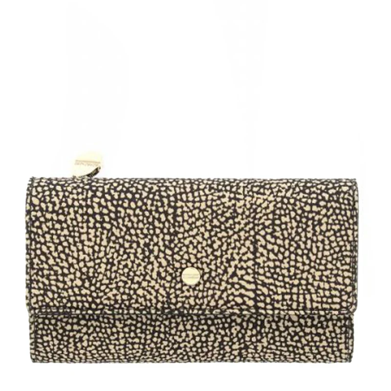 Portafoglio Donna con Bottone BORBONESE Linea Jet Op in Nylon Naturale e Nero
