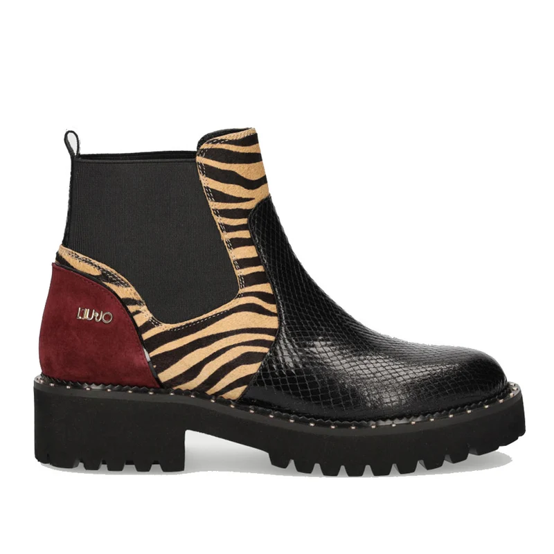 Scarpe Donna LIU JO Stivaletti Beatles stampa Pitone e Zebra colore Nero e Sand