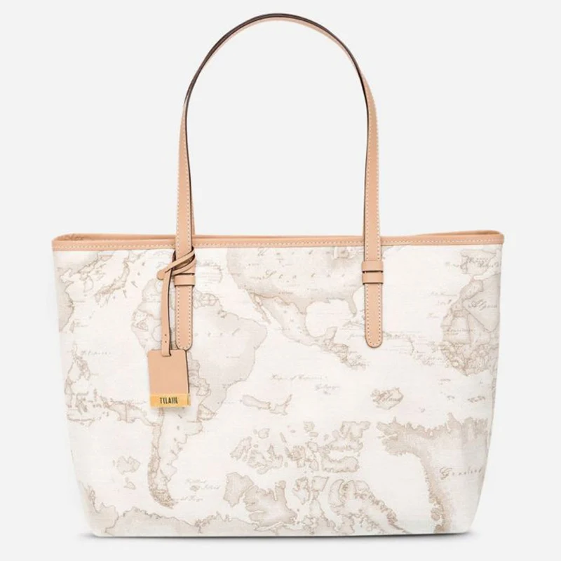 Borsa Donna Shopping Grande con Zip 1A Classe Alviero Martini stampa Geo White D007