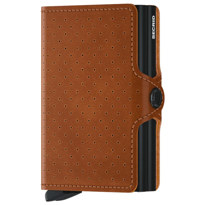 Porta Carte Doppio Scomparto con Clip SECRID linea Perforated in Pelle Color Cognac con RFID