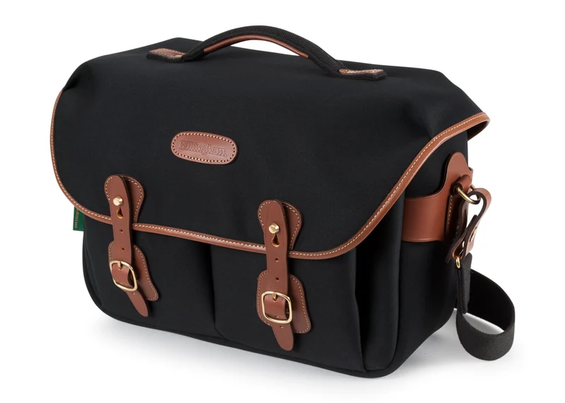 Billingham Borsa Hadley One Tela Nero/Bordi Cuoio marrone chiaro + finiture ottone