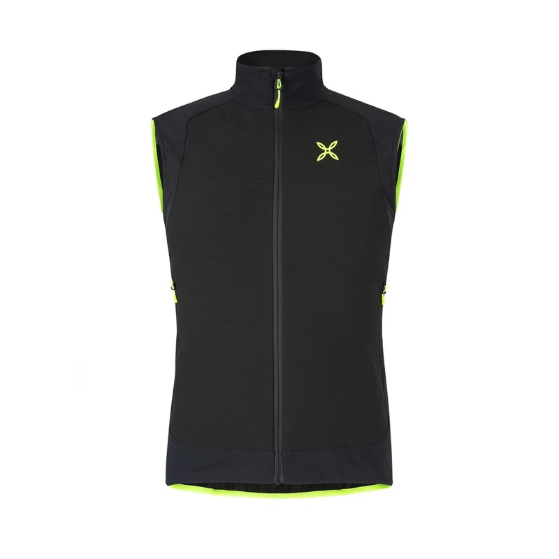 Premium Wind Vest Gilet Montagna Uomo Nero Giallo Fluo