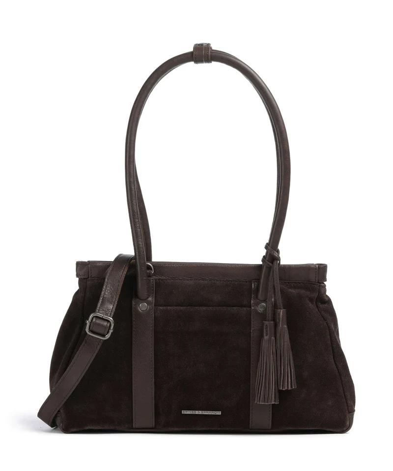 Spikes & Sparrow Suede Mix Milania Borsa a spalla dark brown