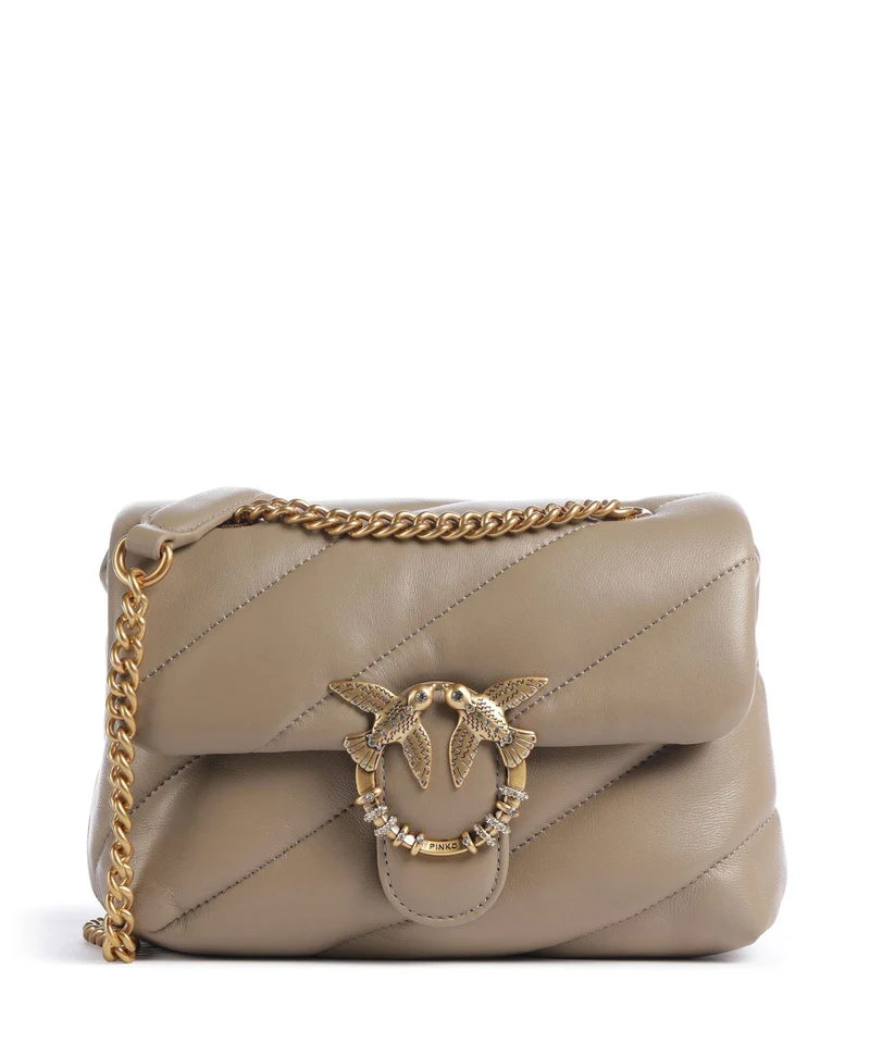 Pinko Love Puff Mini New Buckle Borsa a spalla grigio talpa/antique gold