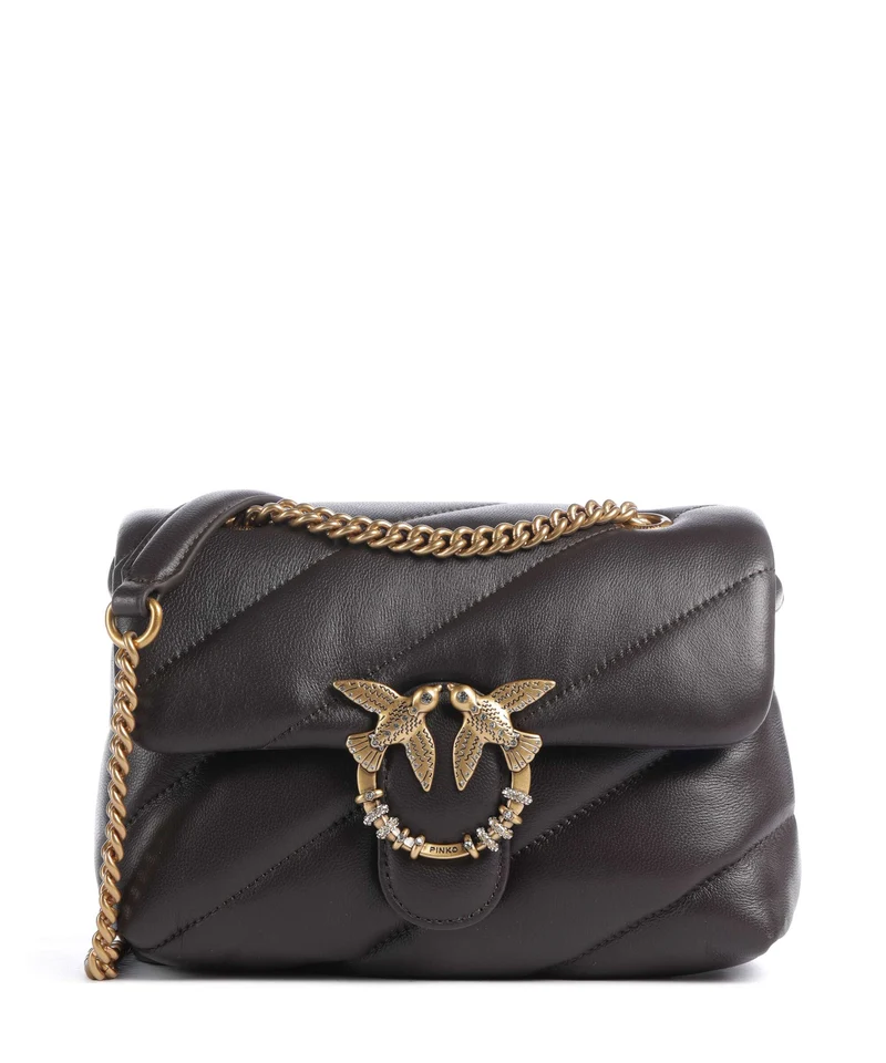 Pinko Love Puff Mini New Buckle Borsa a spalla marrone marasca/antique gold