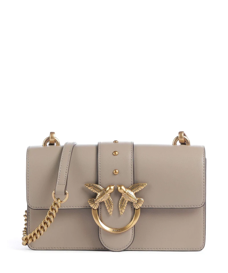 Pinko Love One Mini Borsa a tracolla grigio talpa/antique gold