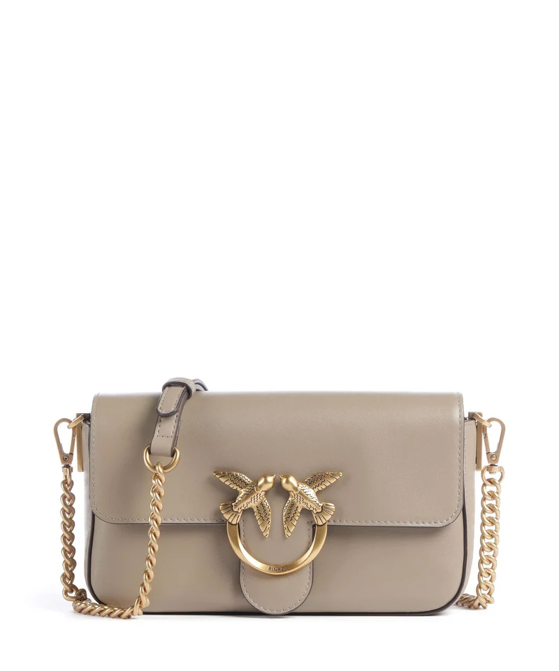 Pinko Love One Mini Slouchy Borsa a tracolla grigio talpa/antique gold