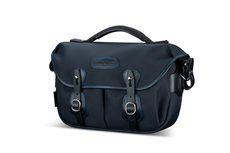 Billingham Borsa Hadley Small Pro MIDNIGHT FibreNyte NeroBlu/Bordi Cuoio nero con Impunture blu