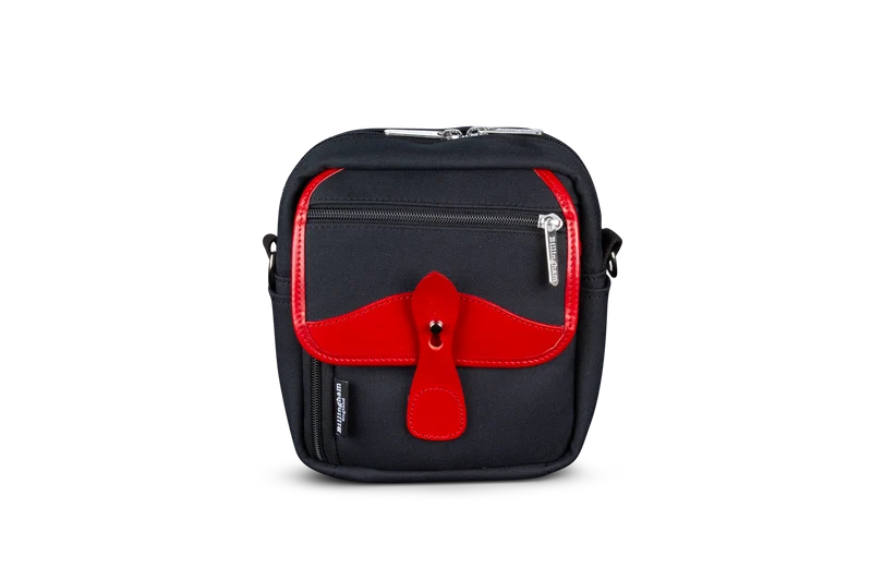 Billingham Borsello Pola Stowaway FiberNyte Nero/Bordi Cuoio rosso + finiture nichel