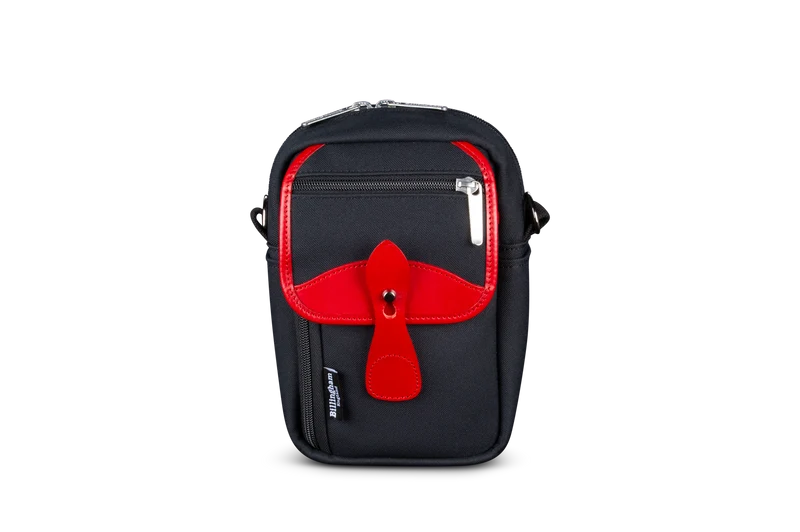 Billingham Borsello Airline Stowaway FibreNyte Nero/Bordi Cuoio rosso+ finiture ottone