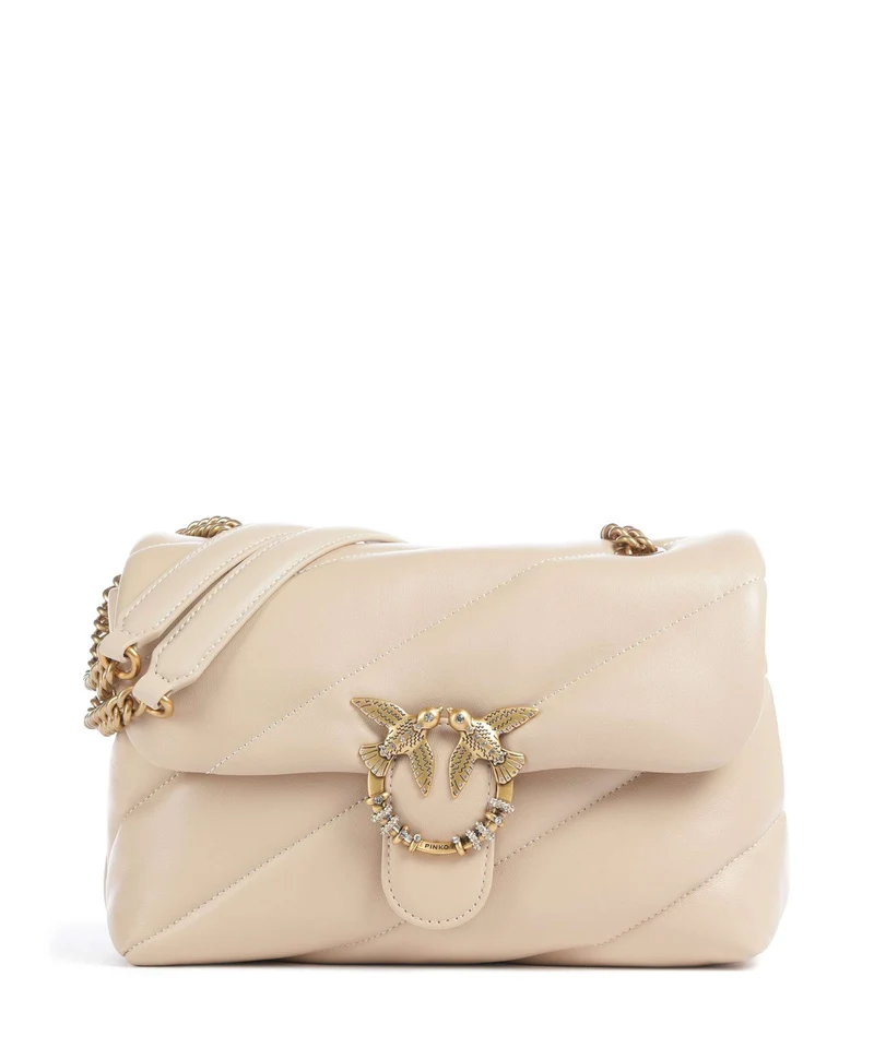 Pinko Love Puff Classic New Buckle Borsa a spalla beige/grigio fumo/antique gold