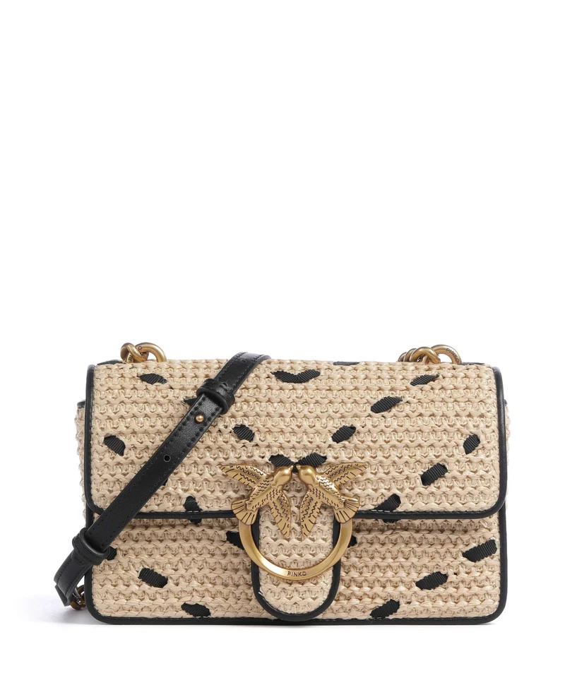 Pinko Love One Mini Borsa a tracolla paglia/nero/antique gold