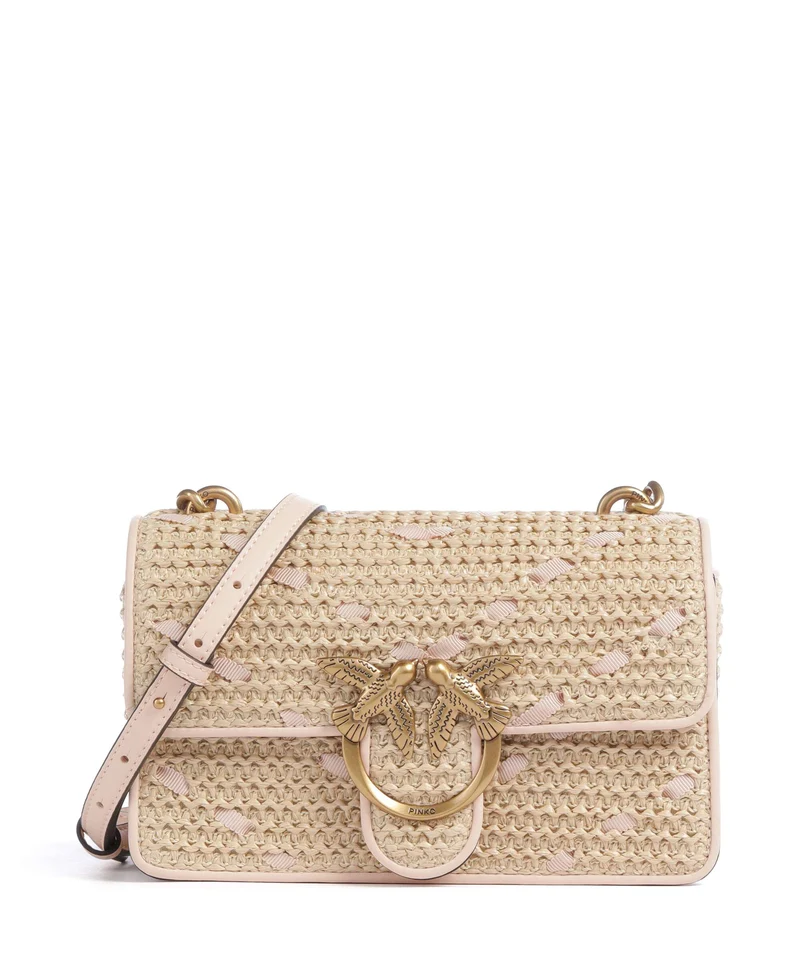 Pinko Love One Mini Borsa a tracolla paglia/rosa/antique gold