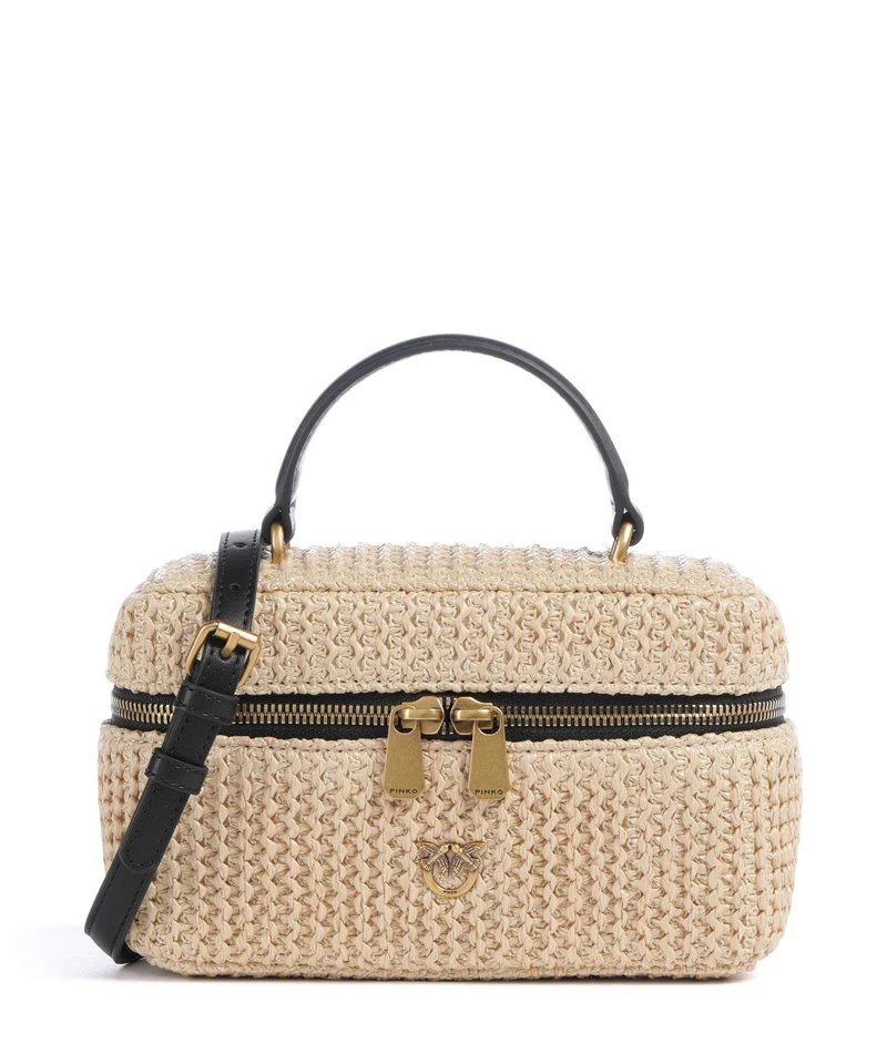 Pinko Vanity Soft Mini Borsa a tracolla rafia/nero/antique gold