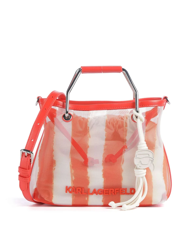 Karl Lagerfeld Ikon Small Borsa a mano grapefruit stripes