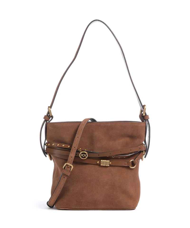 Pinko Belt Mini Borsa a secchiello marrone/leone/antique gold