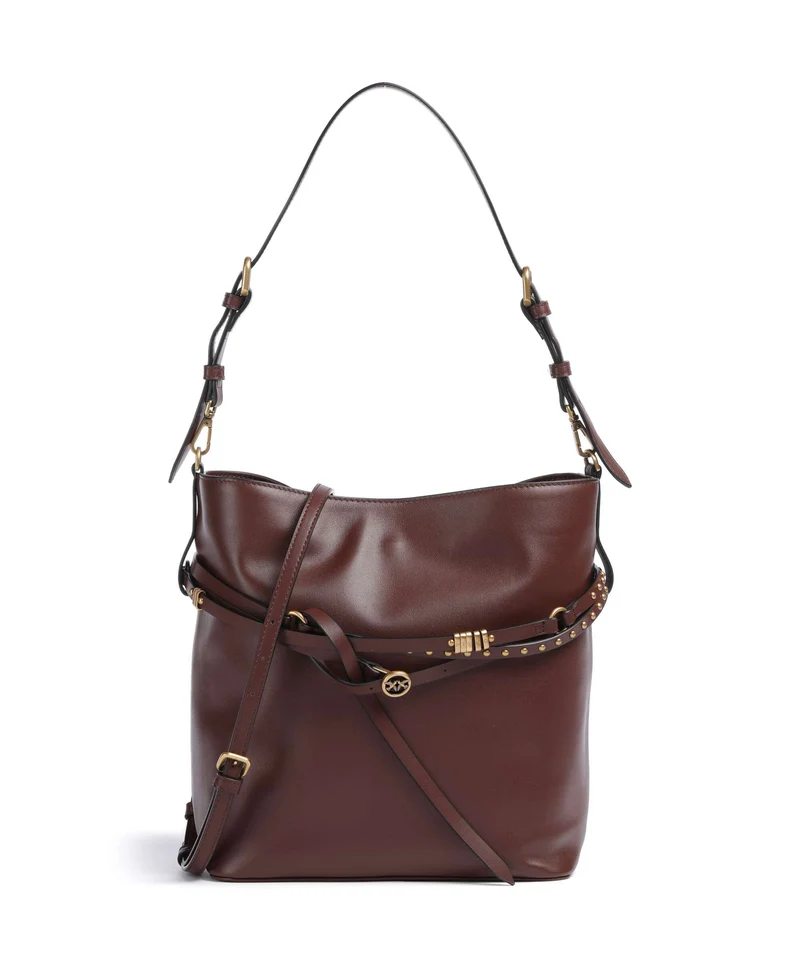 Pinko Belt Classic Borsa a secchiello burgundy wine/antique gold