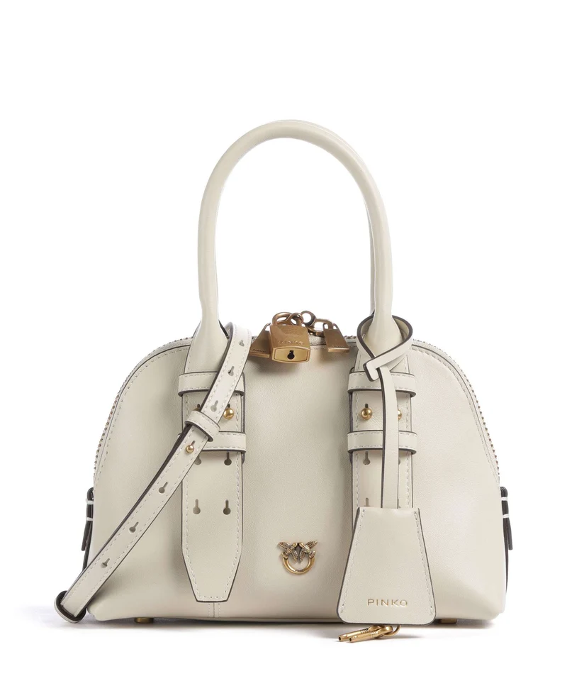 Pinko Bowling Mini Borsa a mano bianco seta/antique gold