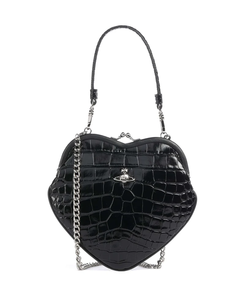 Vivienne Westwood Belle Heart Frame Embossed Croc Borsa a tracolla black