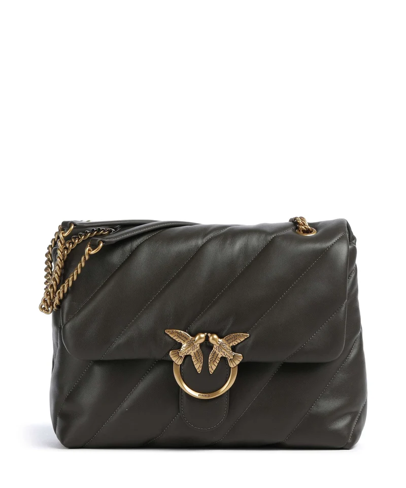 Pinko Love Puff Big Borsa a spalla verde fango/antique gold