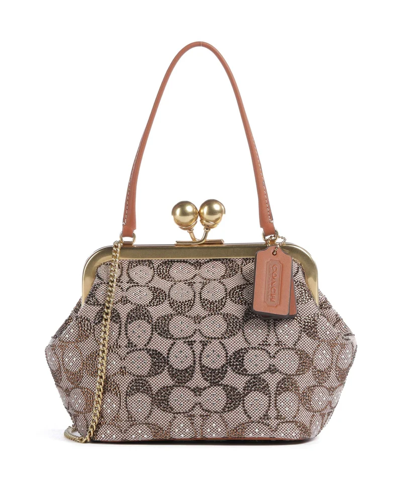 Coach Kisslock Frame Crystal Signature Jacquard Borsa a mano burnished amber