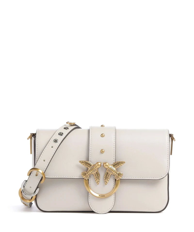 Pinko Love One Mini Slouchy Charms Borsa a tracolla bianco seta/antique gold