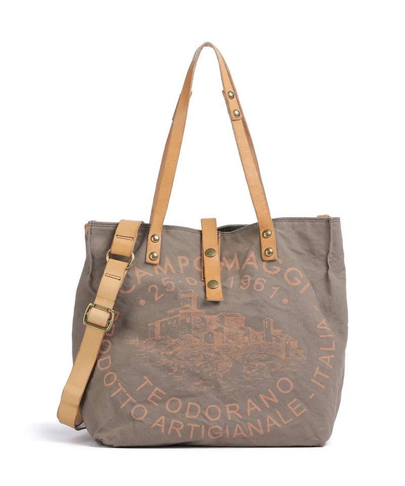 Campomaggi Borsa shopper verde militare/naturale/albicocca
