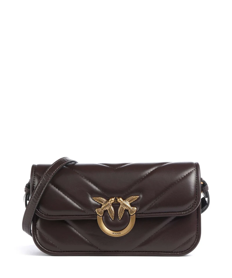 Pinko Love Box Horizontal Borsa a spalla rosso mogano/antique gold