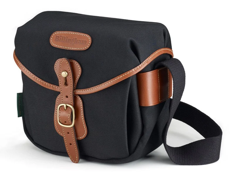 Billingham Borsa Hadley Digital Tela Nero/Bordi Cuoio marrone chiaro + finiture ottone
