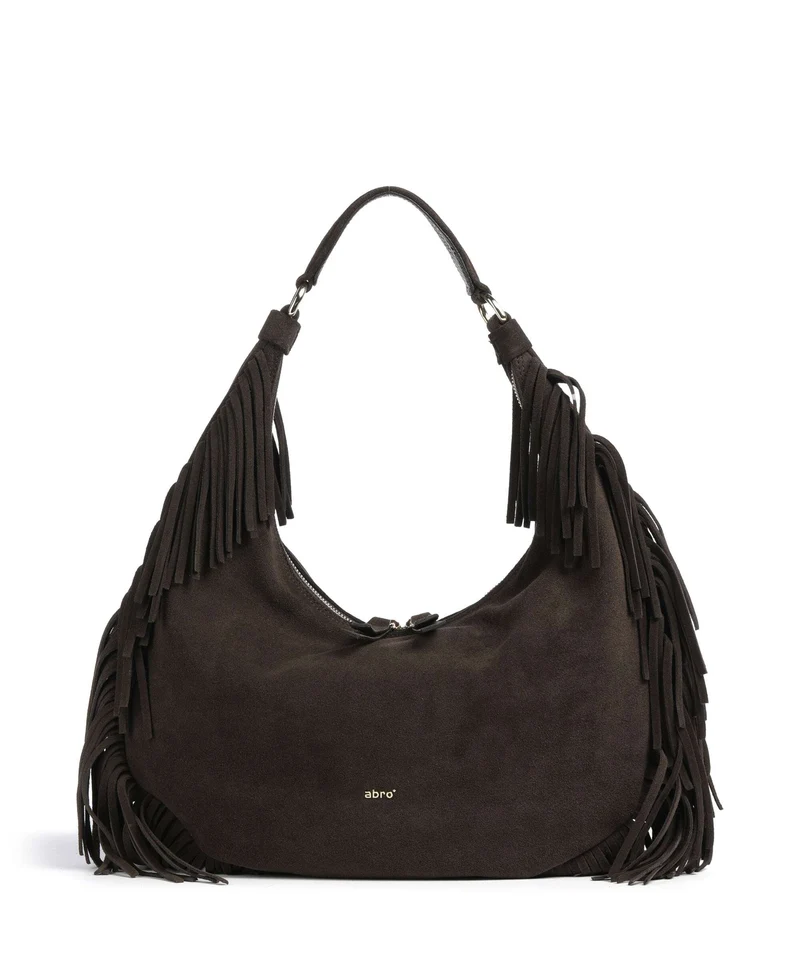 Abro Suede Nana Fringes Borsa hobo dark brown